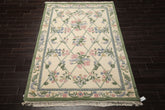 6x9 Ivory, Mint, Blush Color Hand Knotted French Aubusson Savonnerie New Zealand Wool Traditional Oriental Rug